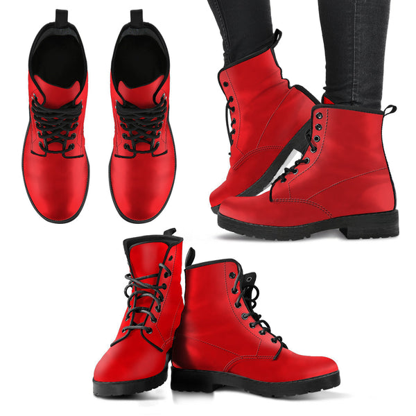 Combat Boots - Red | Red Combat Boots Goth Boots Handmade