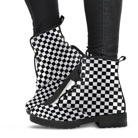 Combat Boots - B&W Checkers | Boho Shoes Goth Boots Gothic 