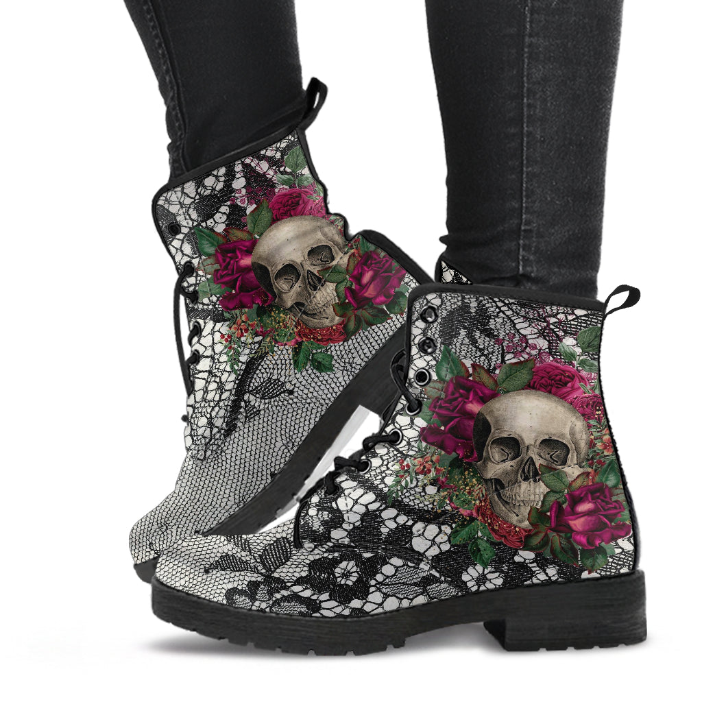 Black combat boots with hot sale roses