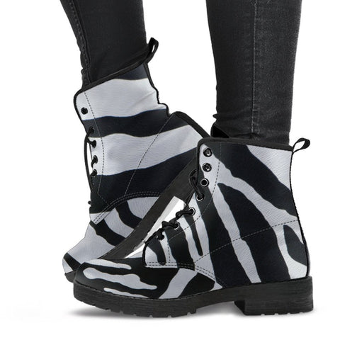 Combat Boots - Zebra Print | Boho Shoes Handmade Lace Up 