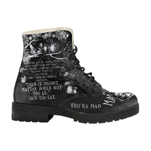 Faux Fur Combat Boots - Alice in Wonderland Gifts #102 Black