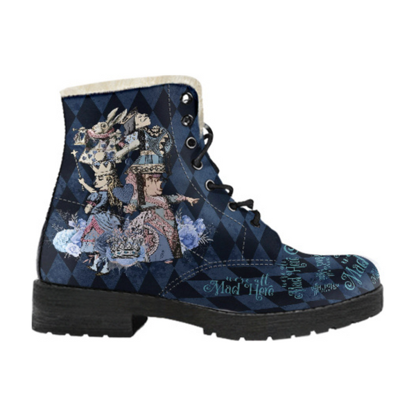 Faux Fur Combat Boots - Alice in Wonderland Gifts #102 Blue
