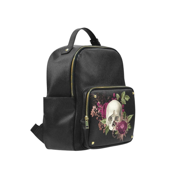 Vegan Leather Backpack - Floral Skull #102 Women’s Casual 