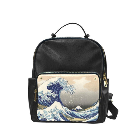 Vegan Leather Backpack - Katsushika Hokusai: The Great Wave 