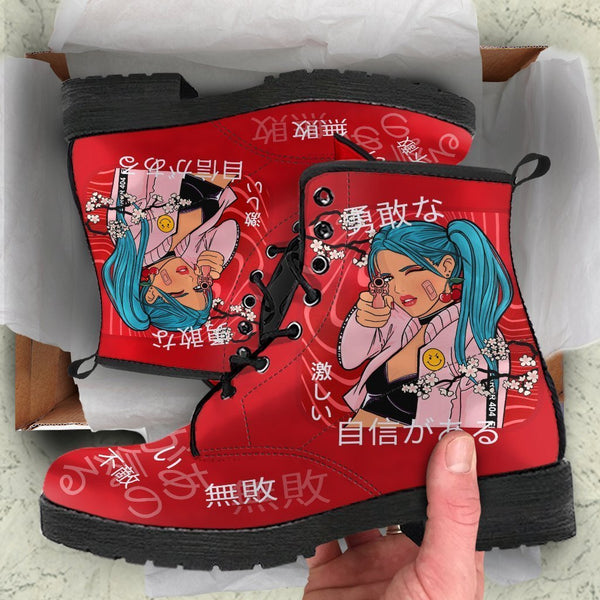 Anime Boots #6 - Red Combat Boots | Anime Custom Shoes