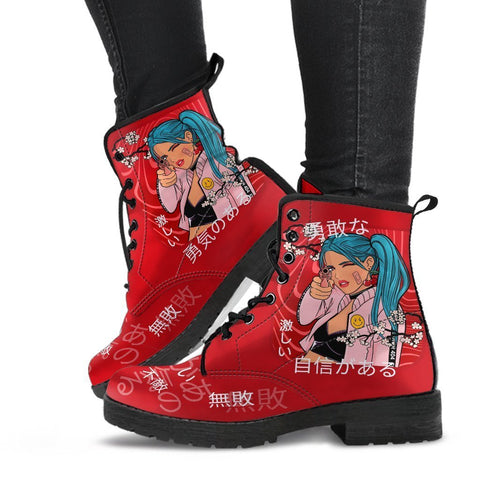 Anime Boots #6 - Red Combat Boots | Anime Custom Shoes