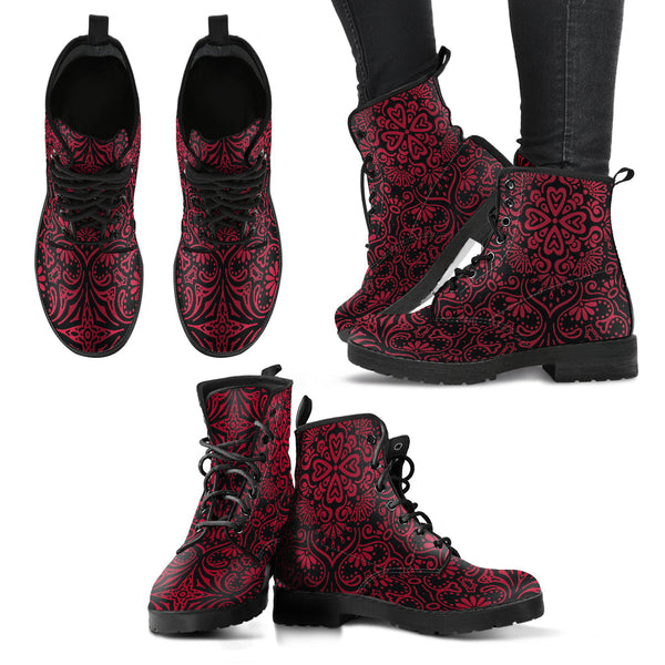 Combat Boots for Women - Bohemian Fiesta Red Jester Cute