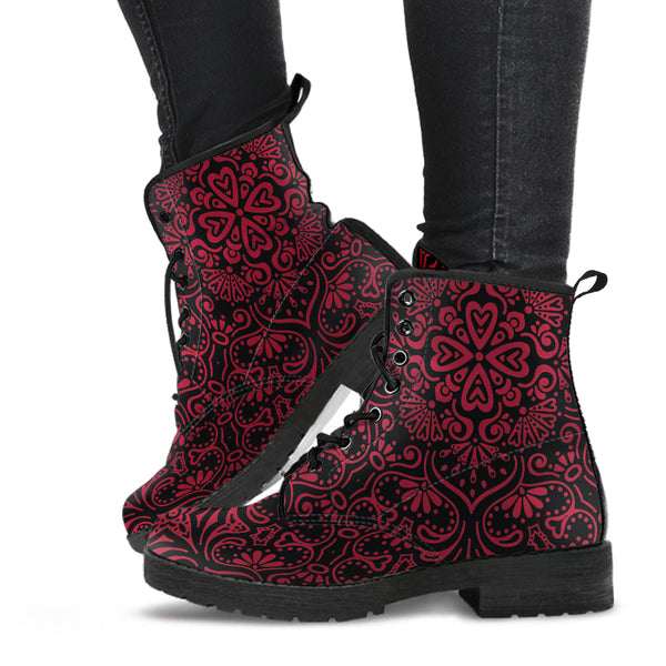 Combat Boots for Women - Bohemian Fiesta Red Jester Cute