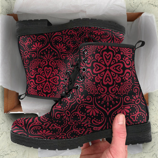 Combat Boots for Women - Bohemian Fiesta Red Jester Cute