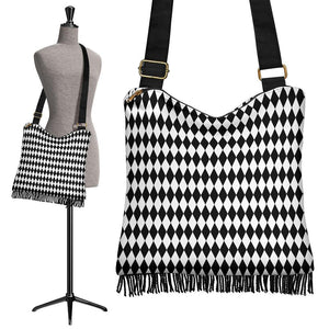 Boho Bag (Canvas) - Black and White Harlequin| Hobo Slouchy