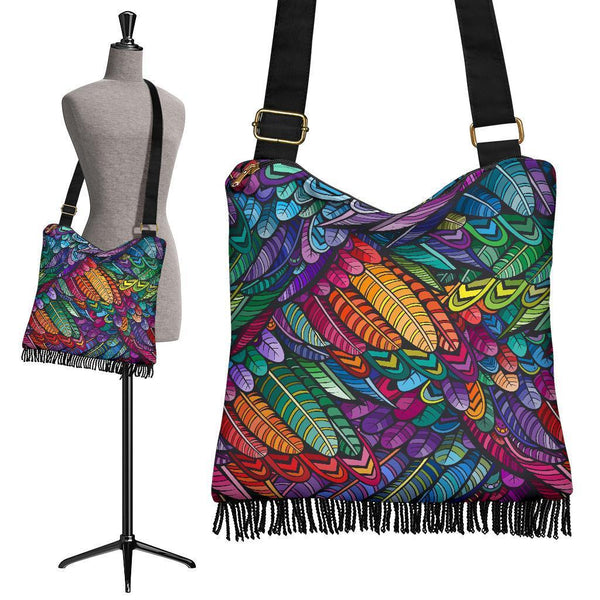 Boho Bag (Canvas) - Bohemian Colorful Feathers | Hobo