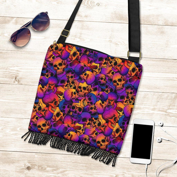 Boho Bag (Canvas) - Colorful Skulls | Hobo Slouchy Bag