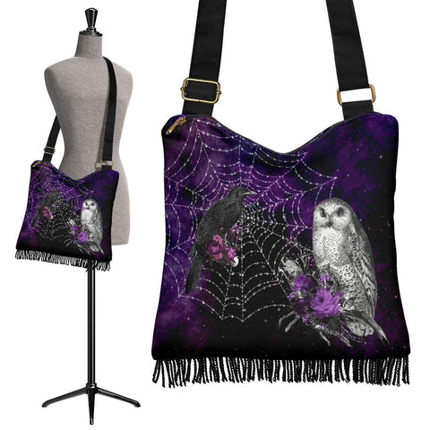 Boho Bag (Canvas) - Goth #33 Raven and Owl | Hobo Slouchy