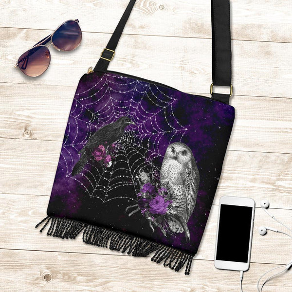 Boho Bag (Canvas) - Goth #33 Raven and Owl | Hobo Slouchy