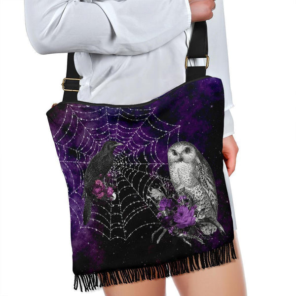 Boho Bag (Canvas) - Goth #33 Raven and Owl | Hobo Slouchy