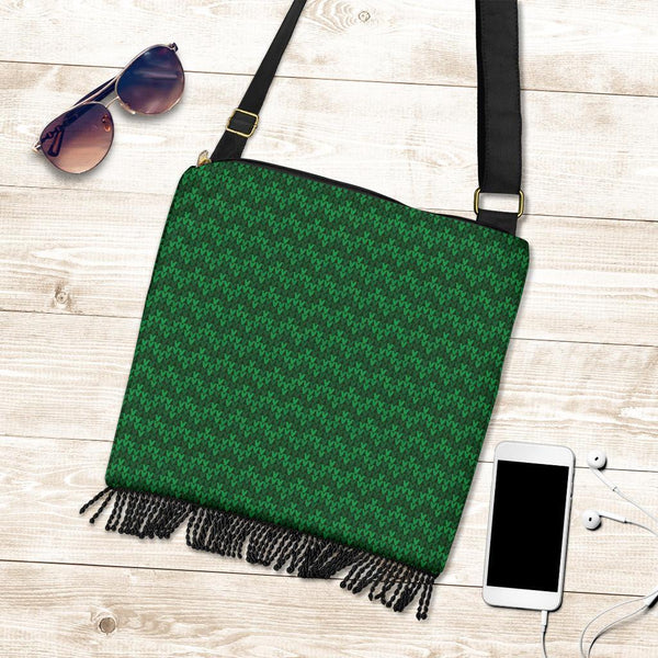 Boho Bag (Canvas) - Green Pattern Print #101 | Hobo Slouchy