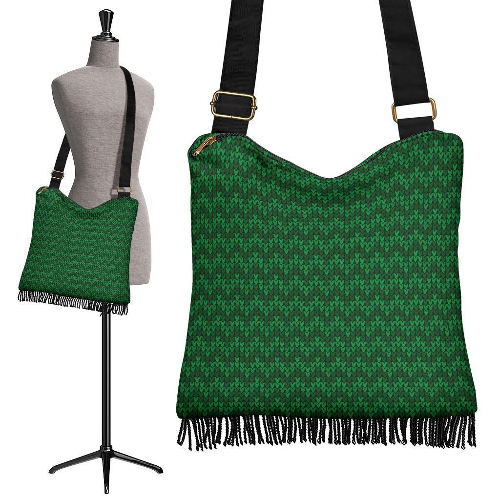 Boho Bag (Canvas) - Green Pattern Print #101 | Hobo Slouchy