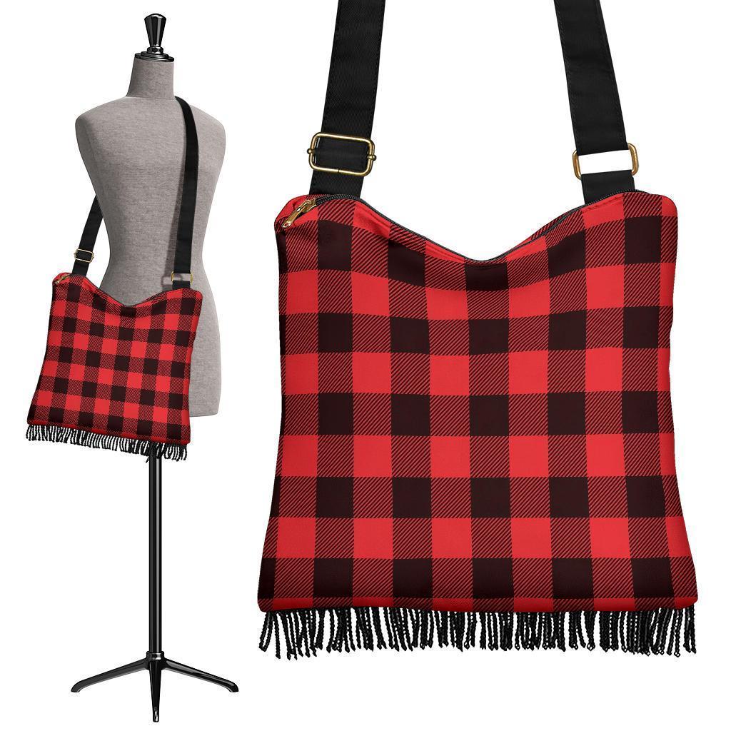 Boho Bag (Canvas) - Red Plaid | Hobo Slouchy Bag Crossbody