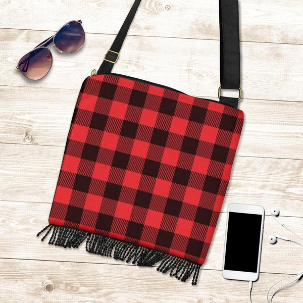 Boho Bag (Canvas) - Red Plaid | Hobo Slouchy Bag Crossbody