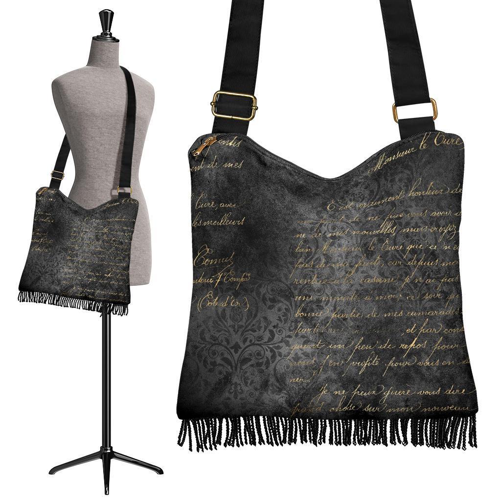 Boho Bag (Canvas) - Rugged Look Black Hobo Bag | Hobo