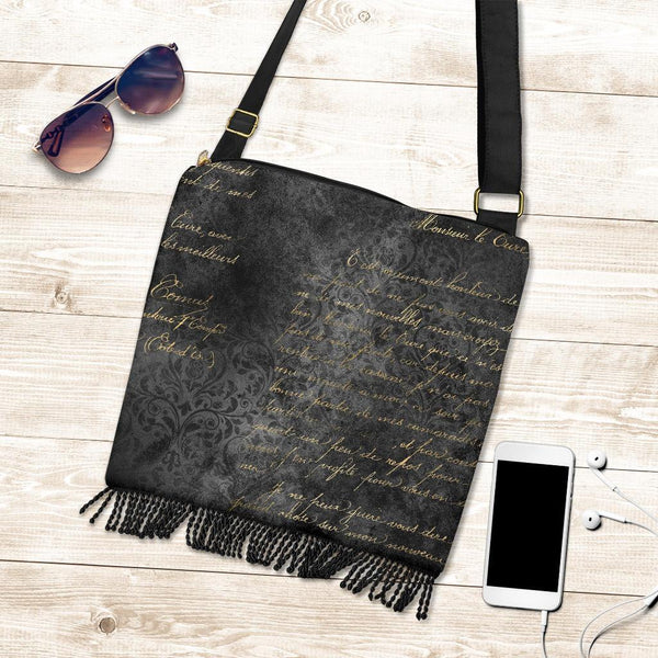 Boho Bag (Canvas) - Rugged Look Black Hobo Bag | Hobo