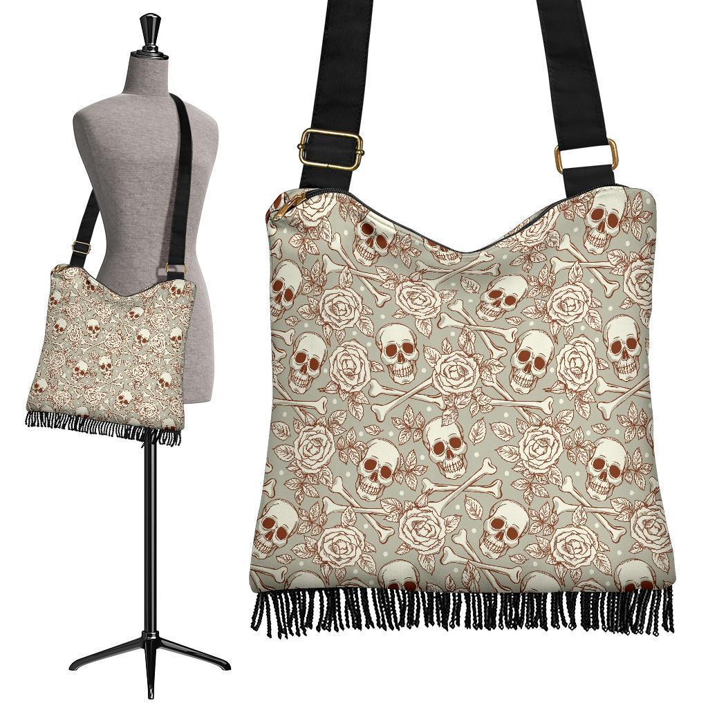 Boho Bag (Canvas) - Skulls & Roses | Hobo Slouchy Bag