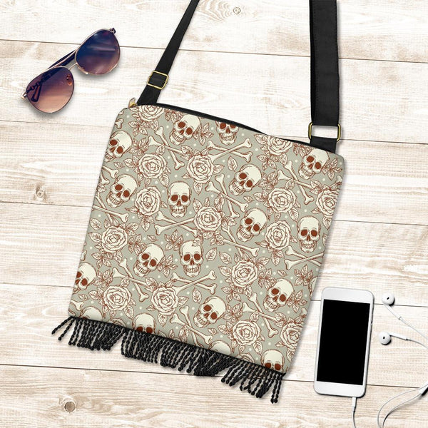 Boho Bag (Canvas) - Skulls & Roses | Hobo Slouchy Bag