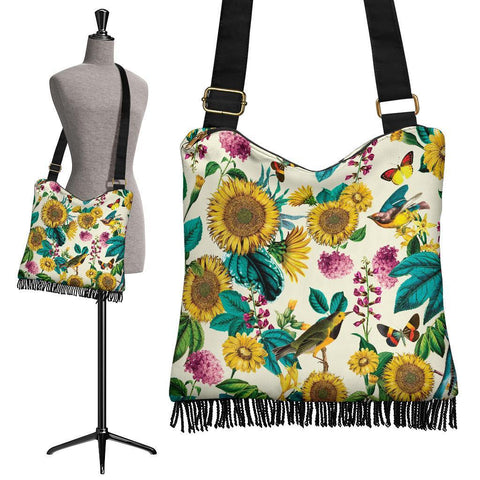 Boho Bag (Canvas) - Vintage Flower Art #103 Sunflowers