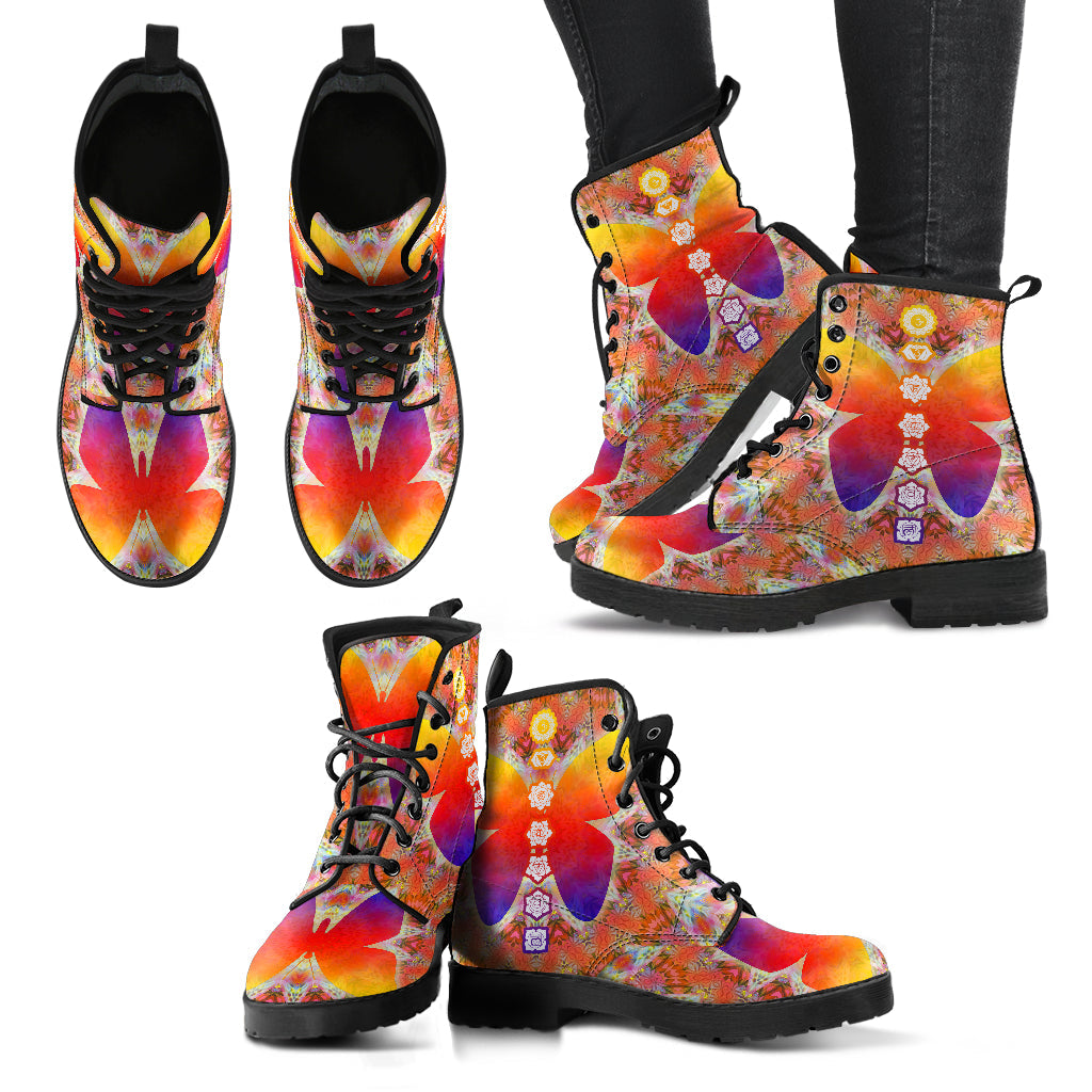 Colorful Butterfly and Chakra Women’s Leather Boots | ACES