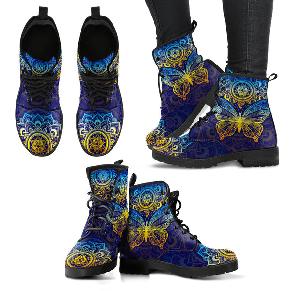 Combat Boots for Women - Beautiful Mandala Butterfly Cute