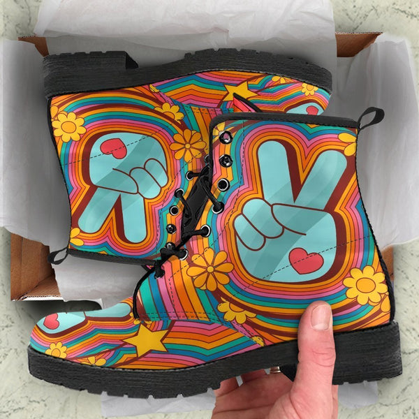 Combat Boots - 70s Psychedelic Style #1 | Custom Shoes Lace