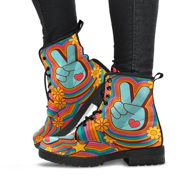 Combat Boots - 70s Psychedelic Style #1 | Custom Shoes Lace