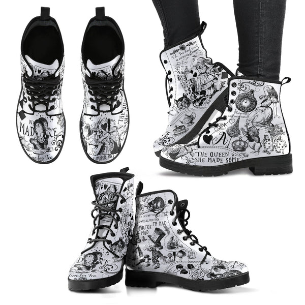 Combat Boots-Alice in Wonderland Gifts #101 Black and White