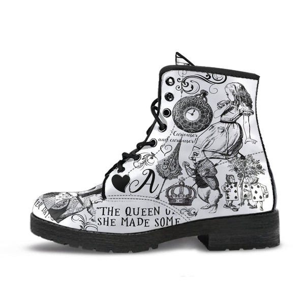 Combat Boots-Alice in Wonderland Gifts #101 Black and White