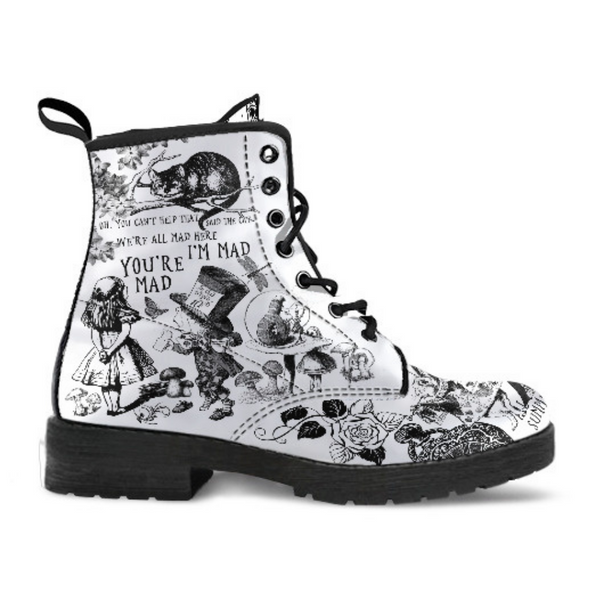 Combat Boots-Alice in Wonderland Gifts #101 Black and White