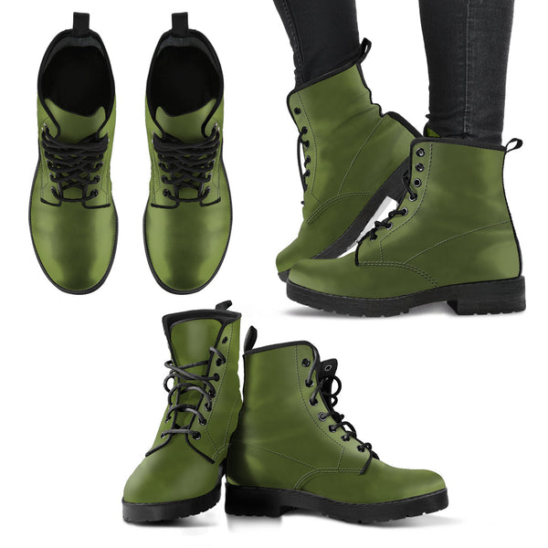 Combat Boots - Army Green | Vegan Leather Lace Up Handmade