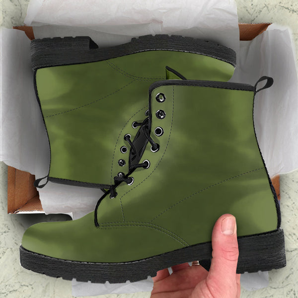 Combat Boots - Army Green | Vegan Leather Lace Up Handmade