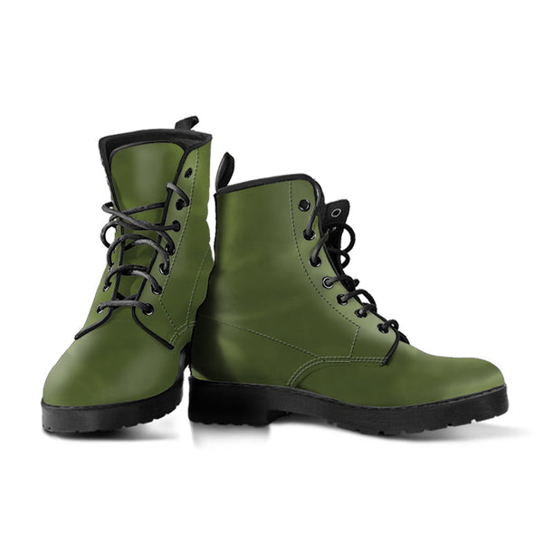 Combat Boots - Army Green | Vegan Leather Lace Up Handmade