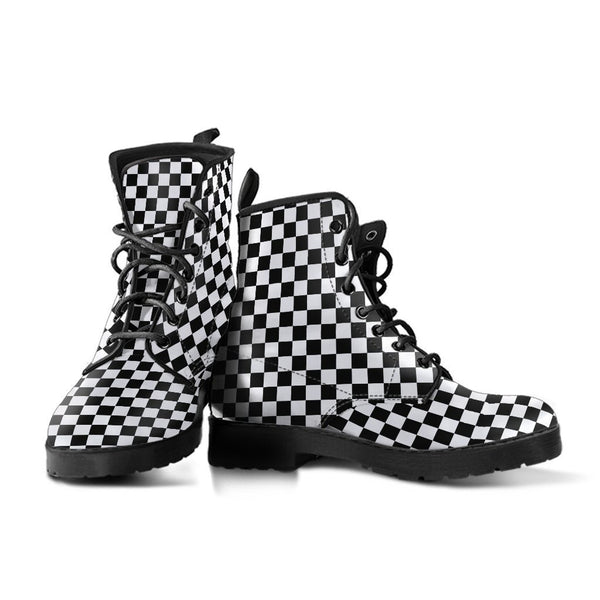 Combat Boots - B&W Checkers | Boho Shoes Goth Boots Gothic