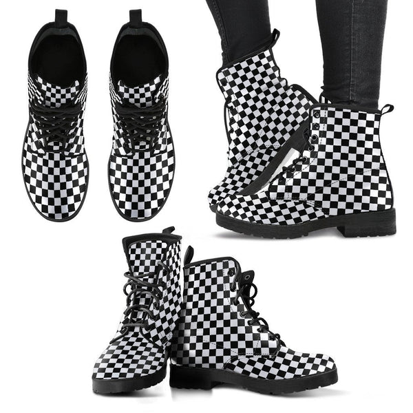 Combat Boots - B&W Checkers | Boho Shoes Goth Boots Gothic