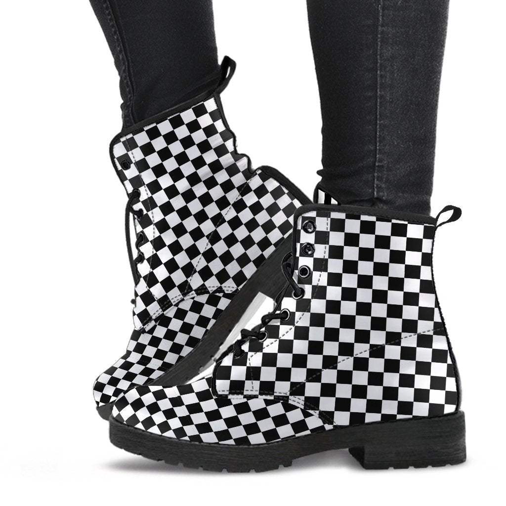 Combat Boots - B&W Checkers | Boho Shoes Goth Boots Gothic