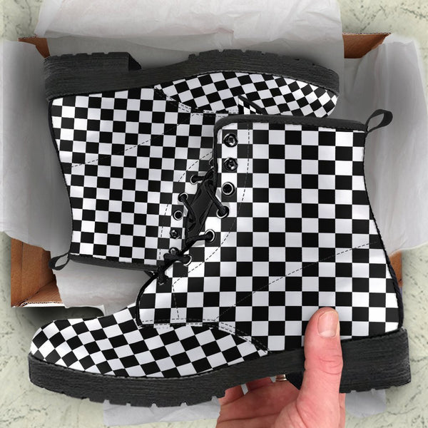 Combat Boots - B&W Checkers | Boho Shoes Goth Boots Gothic