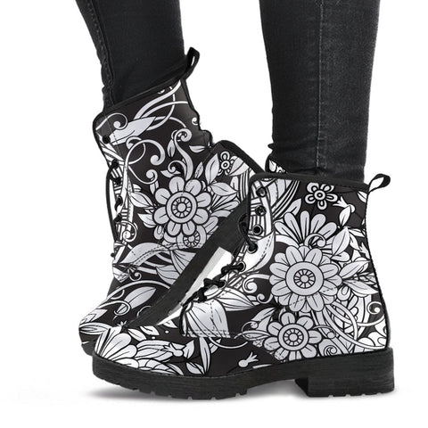 Combat Boots - B&W Doodles | Goth Boots Gothic Boots Black