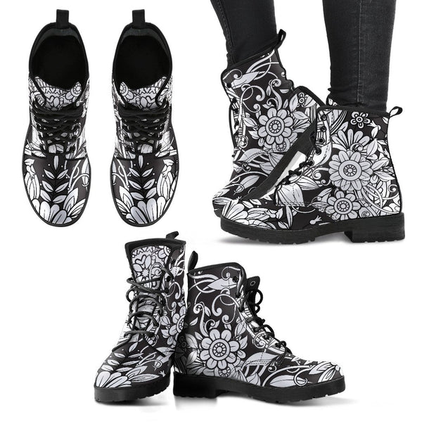 Combat Boots - B&W Doodles | Goth Boots Gothic Boots Black