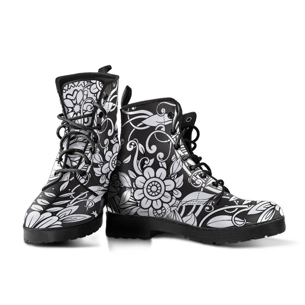 Combat Boots - B&W Doodles | Goth Boots Gothic Boots Black