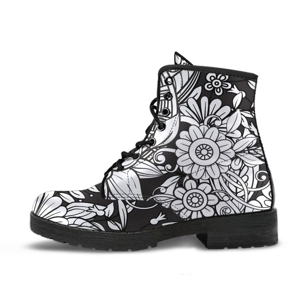 Combat Boots - B&W Doodles | Goth Boots Gothic Boots Black