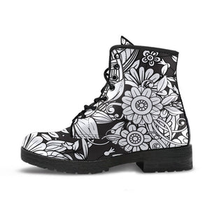 Combat Boots - B&W Doodles | Goth Boots Gothic Boots Black