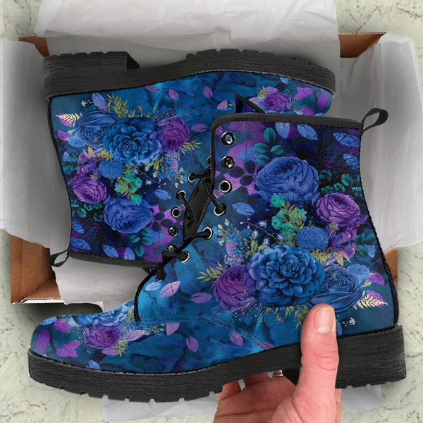 Combat Boots - Beautiful Flowers #101 Blue | Cute Aesthetic