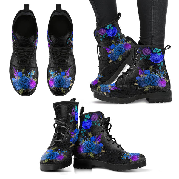 Combat Boots - Beautiful Flowers #101 | Women’s Black