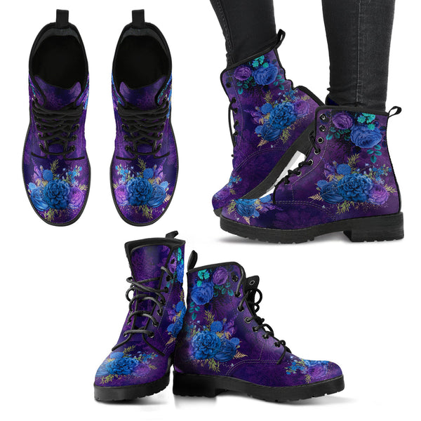 Combat Boots - Beautiful Flowers #101B | Women’s Black